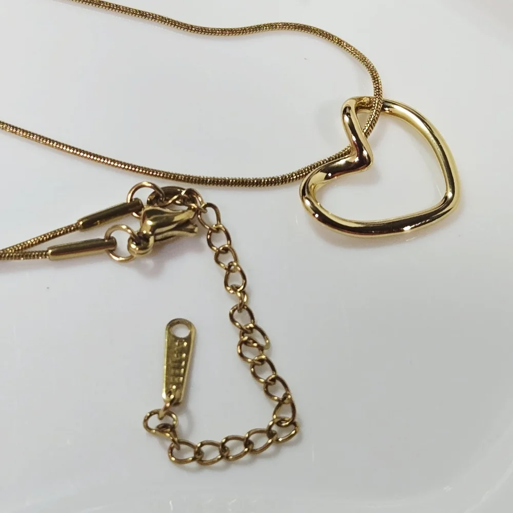 Gold Heart Pendant Necklace Snake Chain Titanium Steel Sweet Romantic Love Gift